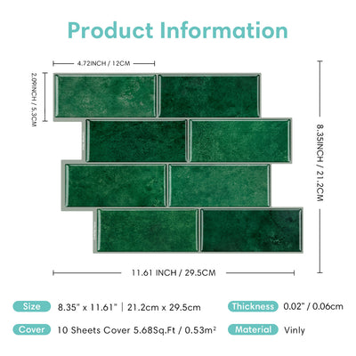 Green Metro Peel and Stick Backsplash Tile