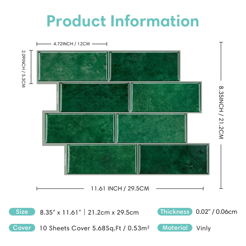 Green Metro Peel and Stick Backsplash Tile