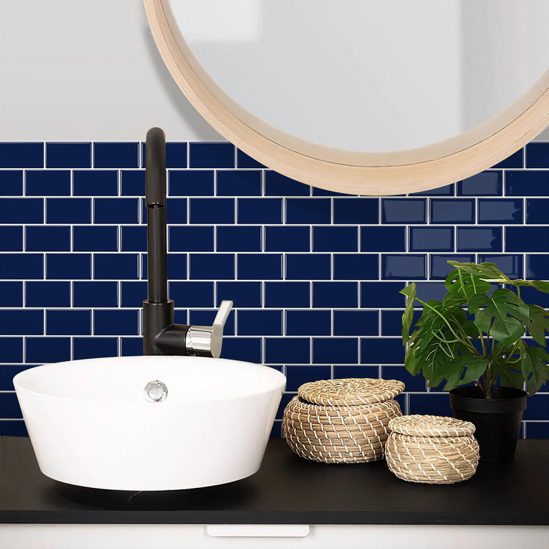 Navy Blue Subway Peel and Stick Backsplash Tile