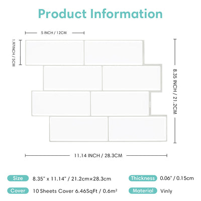 White Metro Subway Peel and Stick Backsplash Tile