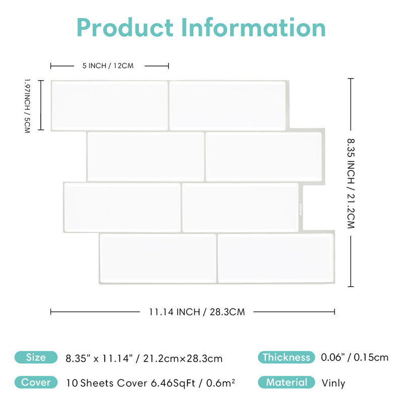 White Metro Subway Peel and Stick Backsplash Tile