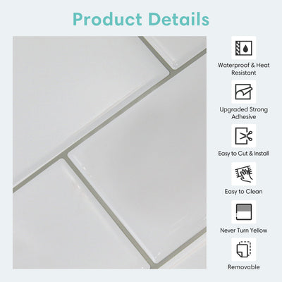 White Metro Subway Peel and Stick Backsplash Tile