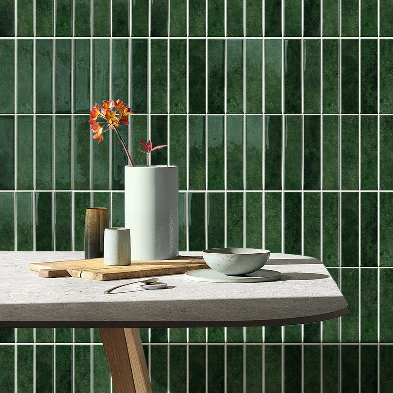 Dark Green Linear Peel and Stick Backsplash Tile