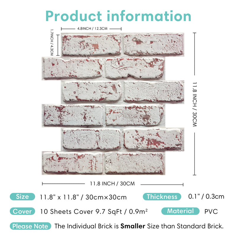 3D Whitewash Brick Peel and Stick Wall Tile