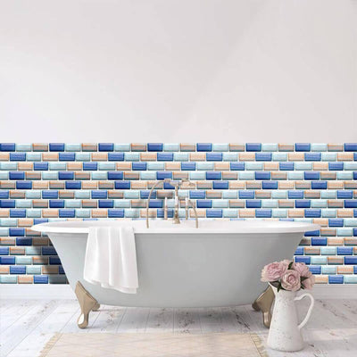 3D Blue and Yellow Mosaic Peel and Stick Wall Tile - Linentree