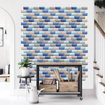 3D Blue and Yellow Mosaic Peel and Stick Wall Tile - Linentree