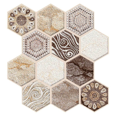 3D Brown Tone Hexagon Bohemian Peel and Stick Wall Tile - Linentree