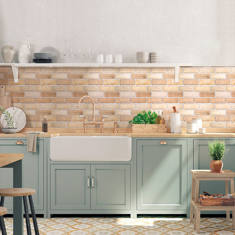 3D Tan Brick Backsplash Wall Tile Peel and Stick 