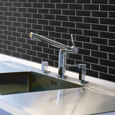 Black Thicker Classic Subway Peel and Stick Backsplash Tile - Linentree