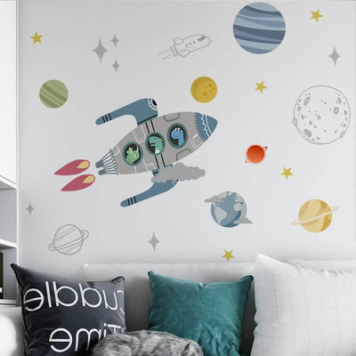 Dinosaur Spaceship Peel and Stick Decals - Linentree