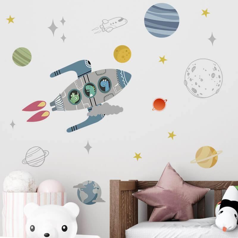 Dinosaur Spaceship Peel and Stick Decals - Linentree