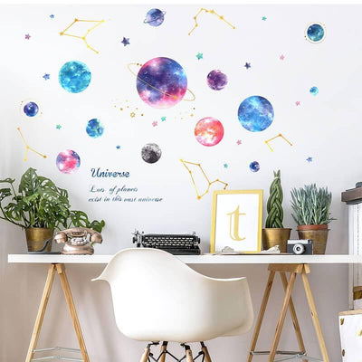 Planets in Universe Peel and Stick Decals - Linentree