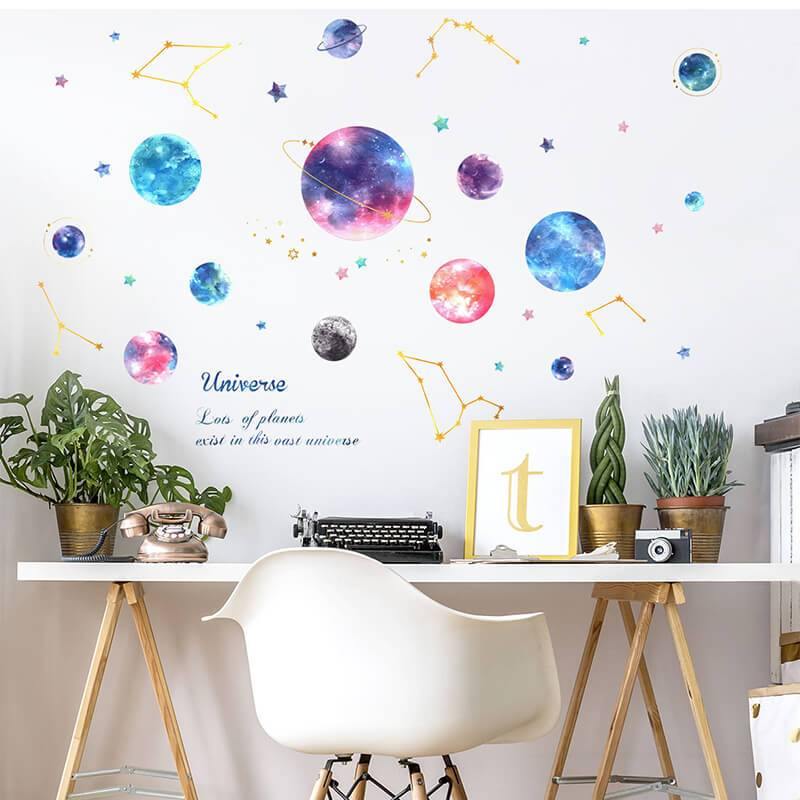 Planets in Universe Peel and Stick Decals - Linentree