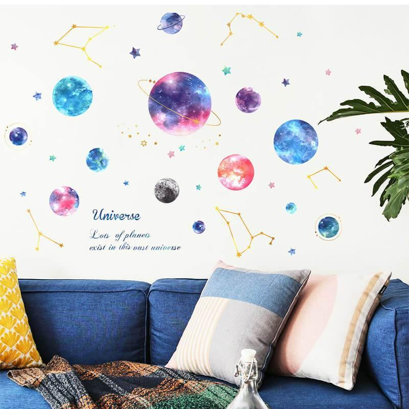 Planets in Universe Peel and Stick Decals - Linentree